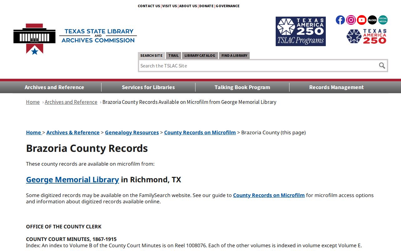 Lake Jackson previous residents research using the Brazoria County historic record microfilm inventory