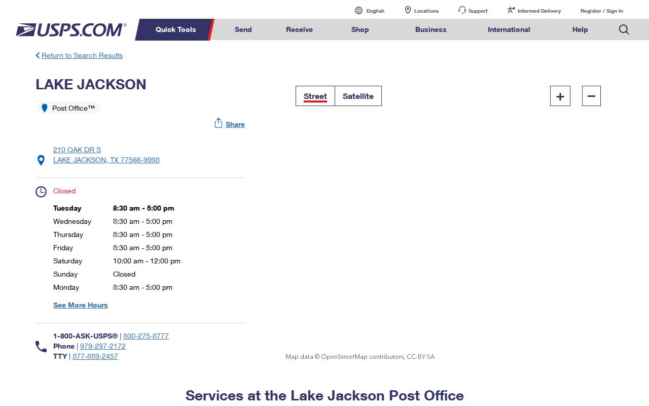 Lake Jackson ZIP code directory USPS post office listing for 77566